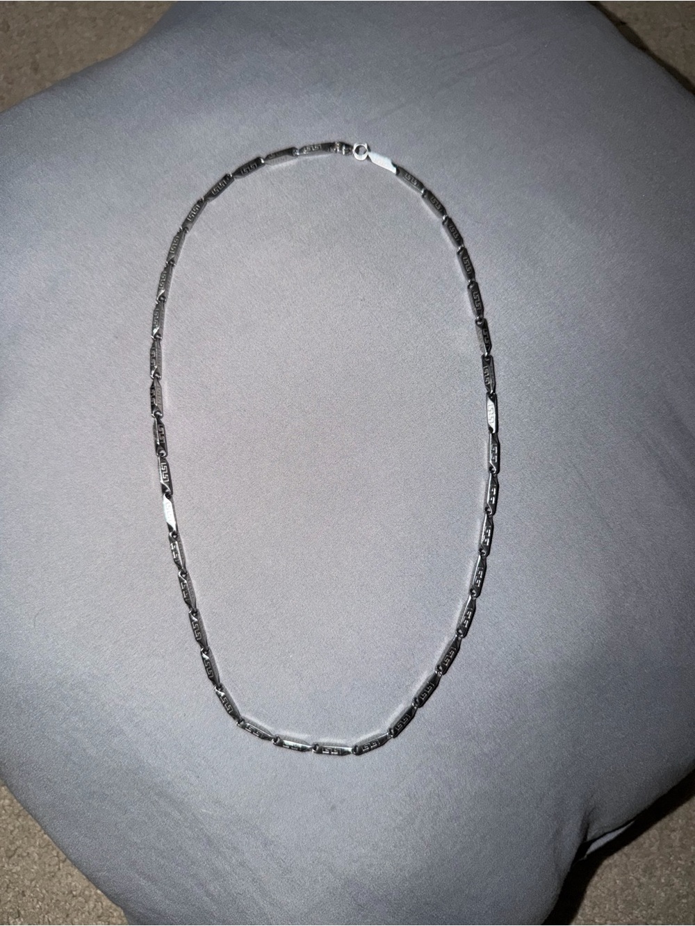 Elegant Vintage 22inch Silver Stainless Steel Greek Style Geometric Link Chain